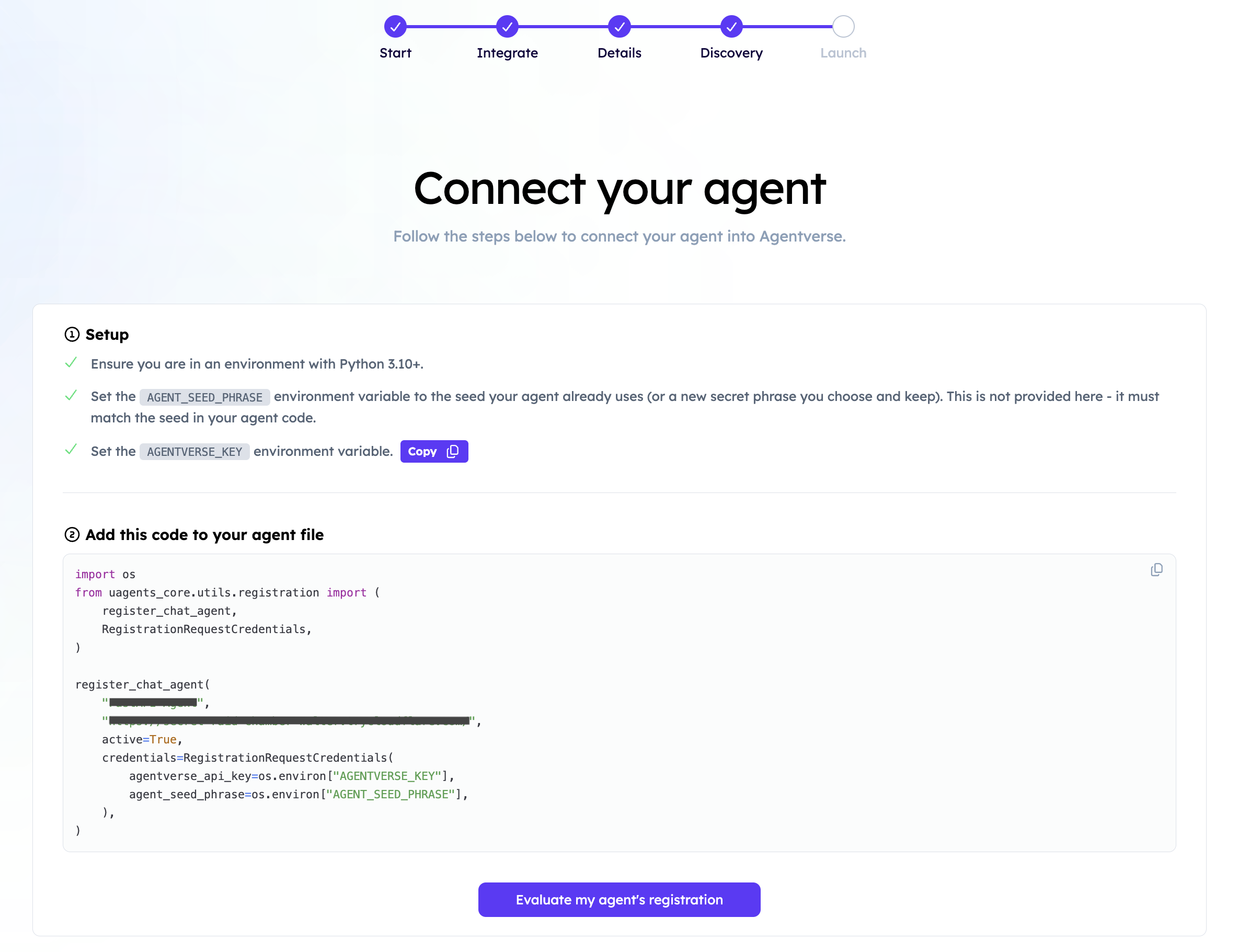 Review generated registration details
