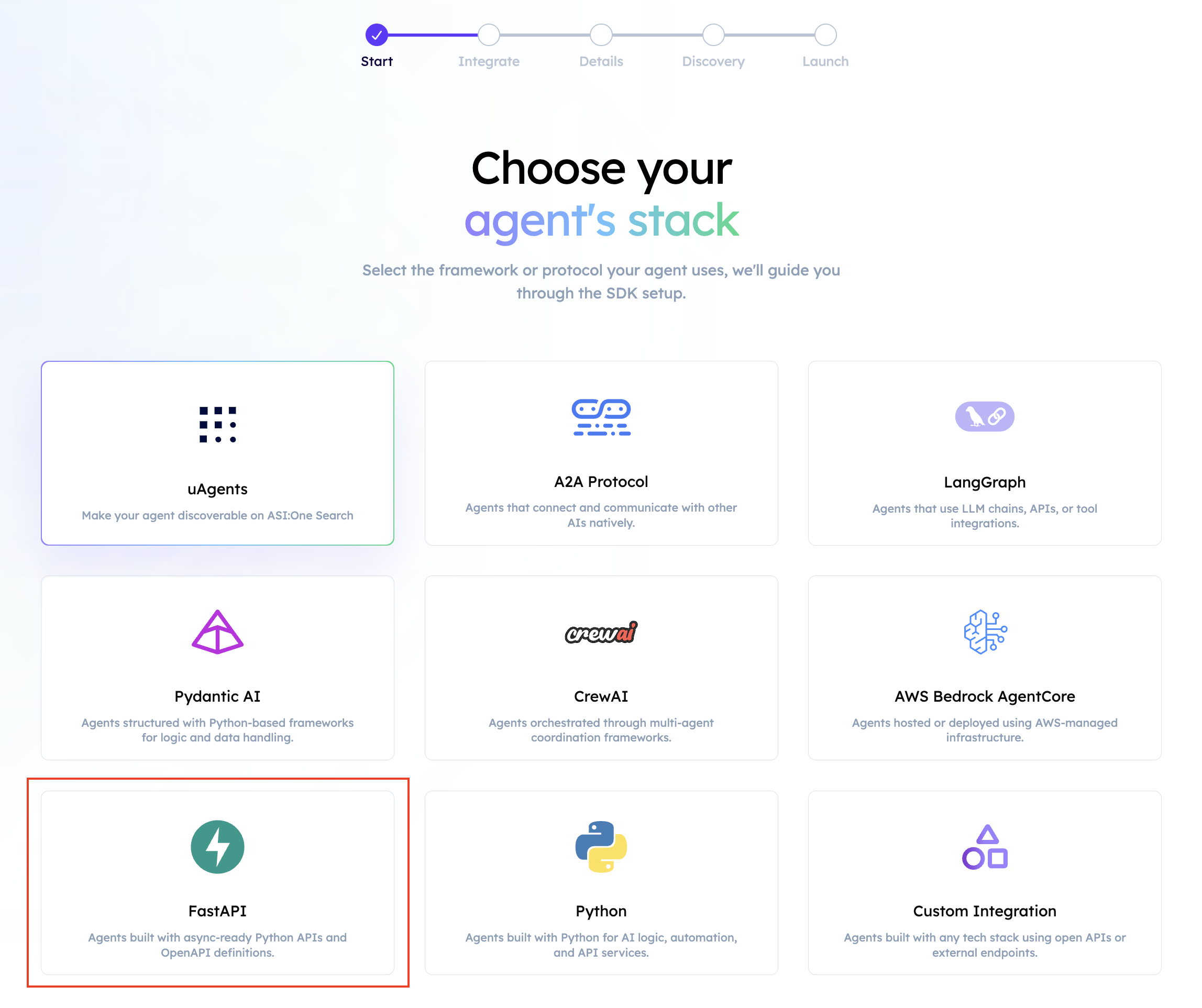 Select the FastAPI integration