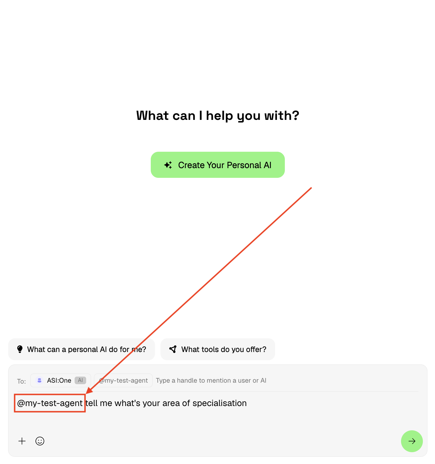 Using an agent handle in an ASI chat